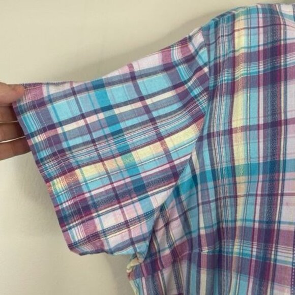Vintage Plaid Camp Shirt Top Womens 3X Button Up Classic Preppy Colorful Crisp - Picture 5 of 9